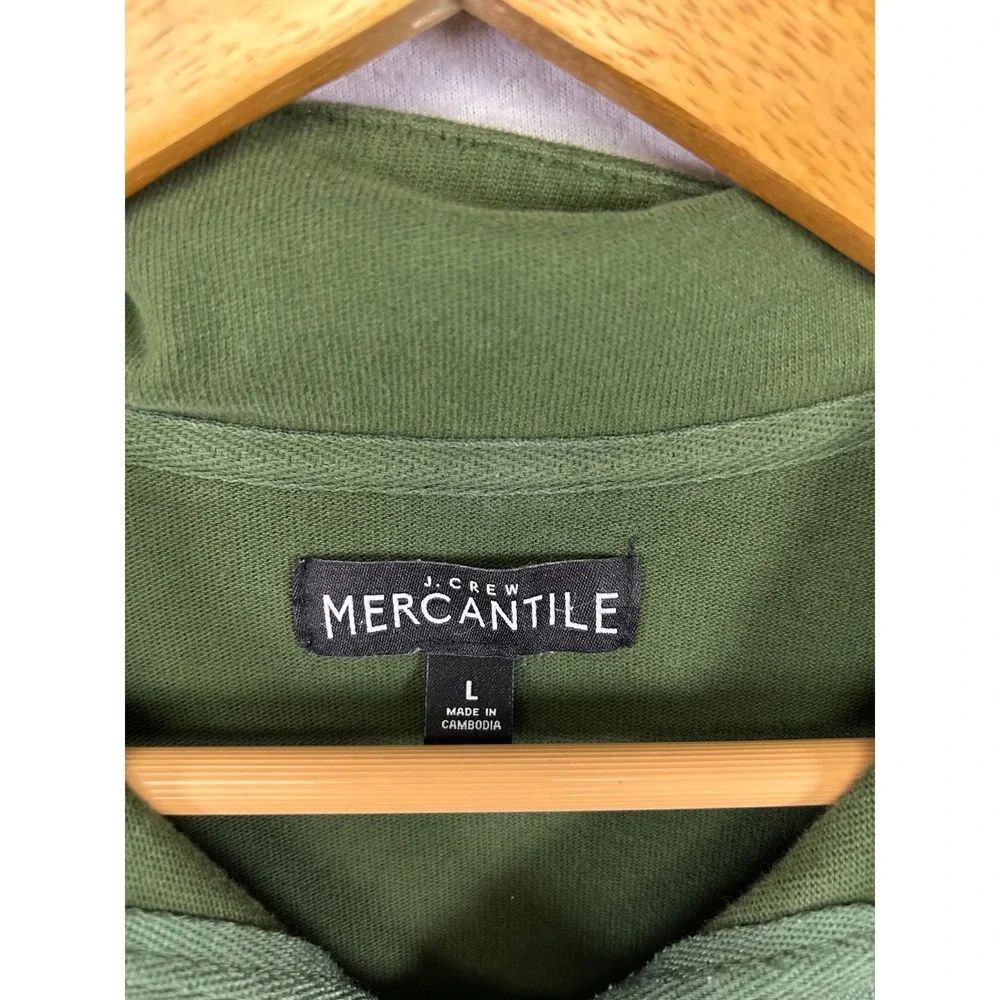 Preppy Gorpcore J.Crew Mercantile Mens LG Olive Green Quarter Zip Pullover H1340